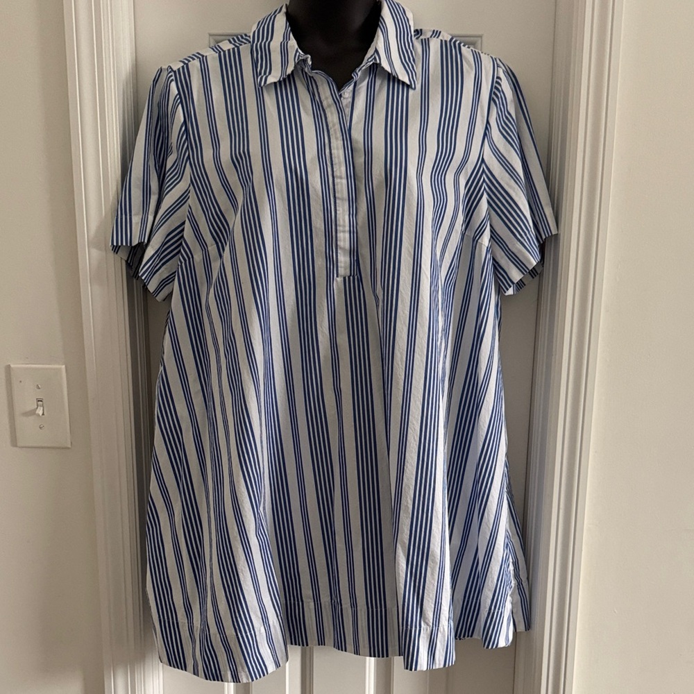 Old Navy Blue and White Vertical Stripe Swing Dress